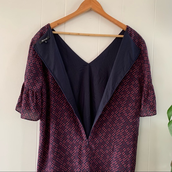 Madewell 100% Silk Painted Clover Dress Bell Sleeve Shift - Picture 13 of 14